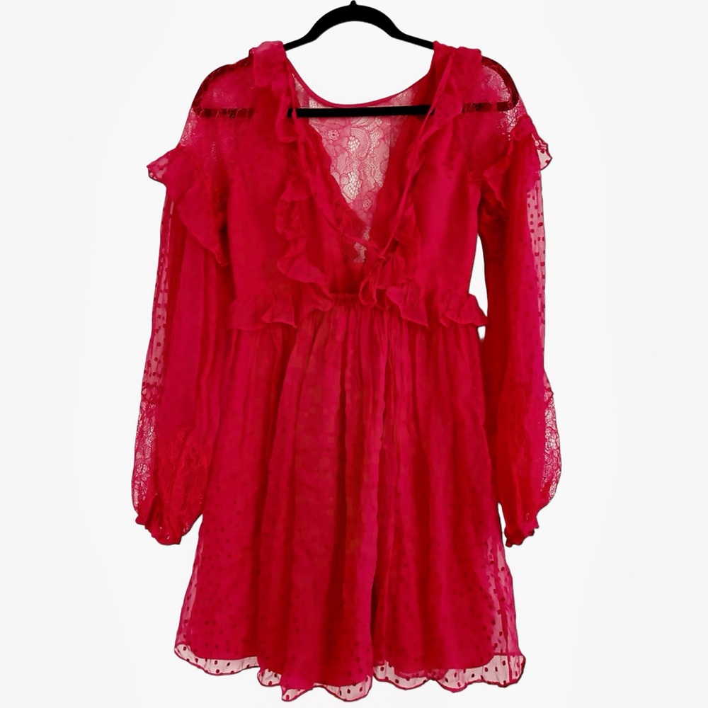 FREE PEOPLE Red Swiss Dot “Dotty” Mini Dress Size XS - Picture 6 of 10